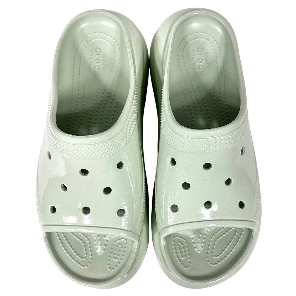 Crocs Crush Platform‎ Slides Sandals High Shine Light Green W11/M9 Chunky Shoes